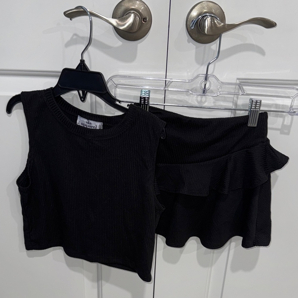 Stylish Black Kids Tank Top and Skirt Set